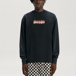 Palm Angels Burning Logo Long Sleeve T Shirt